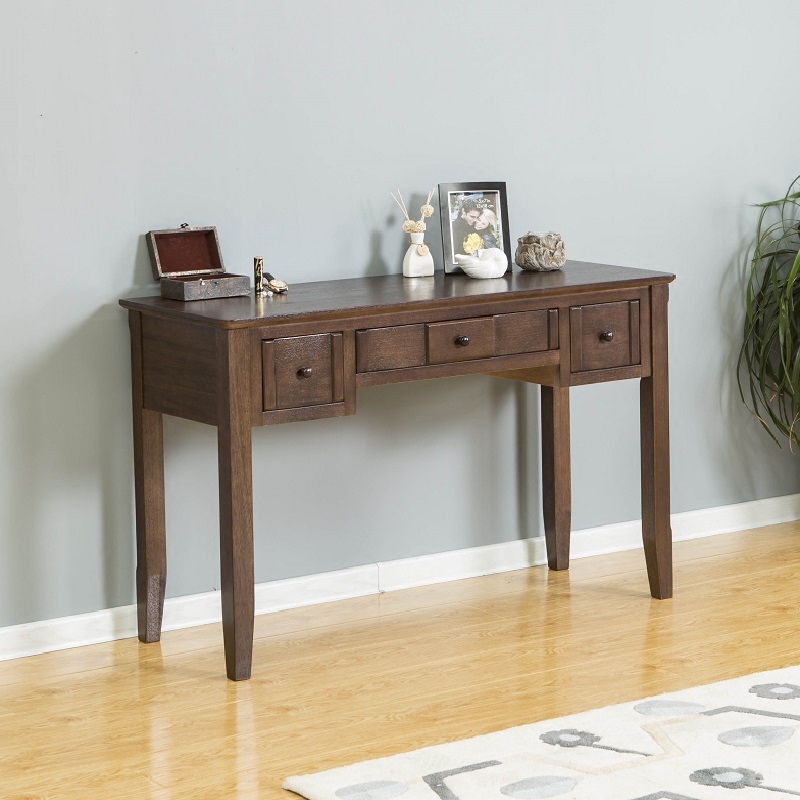 美式纯实木梳妆台卧室金丝胡桃木化妆桌简约现代小户型写字台书桌