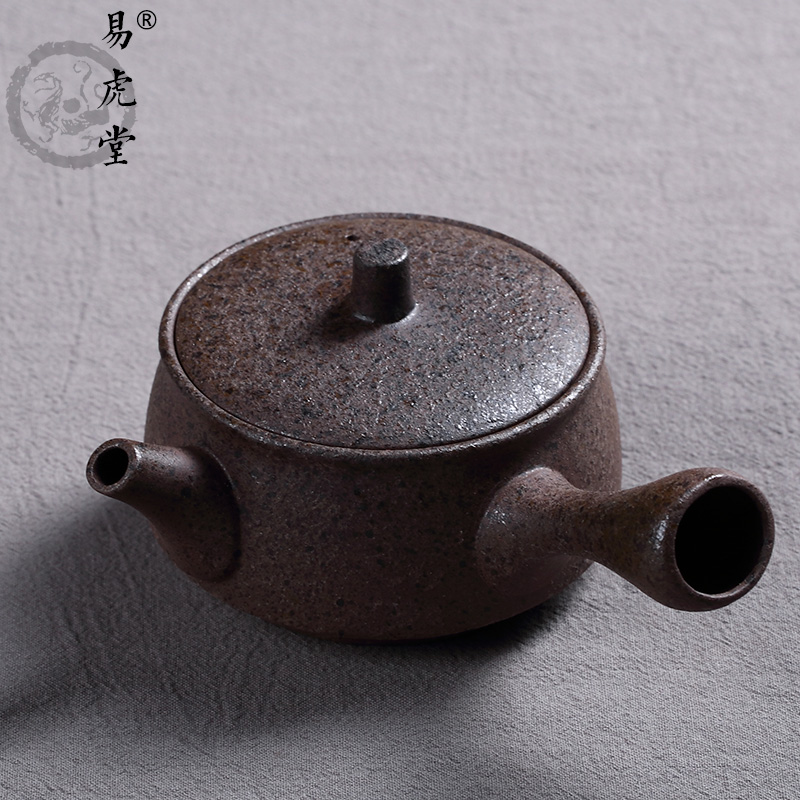 易虎堂仿古茶器大号茶壶日式纯手工柴烧粗陶茶具台湾陶瓷侧把茶壶