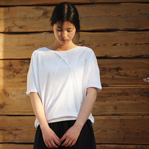 「入秀良品」天籁 2015新款文艺清新棉短袖衬衫白T