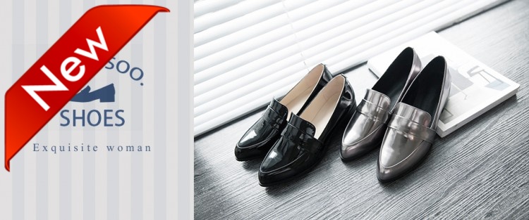 15秋新款基本款黑银两色真皮漆皮舒适简洁平底平跟单鞋乐福鞋女鞋