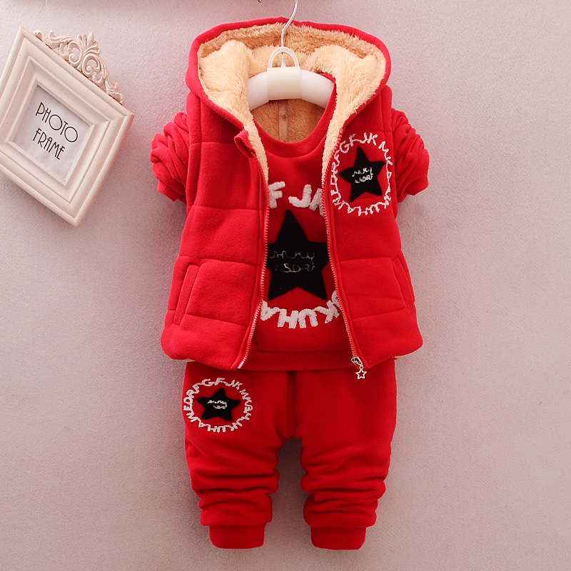 冬季宝宝婴儿套装童装加绒三件套0-3岁6个月宝宝冬季童装套装加绒