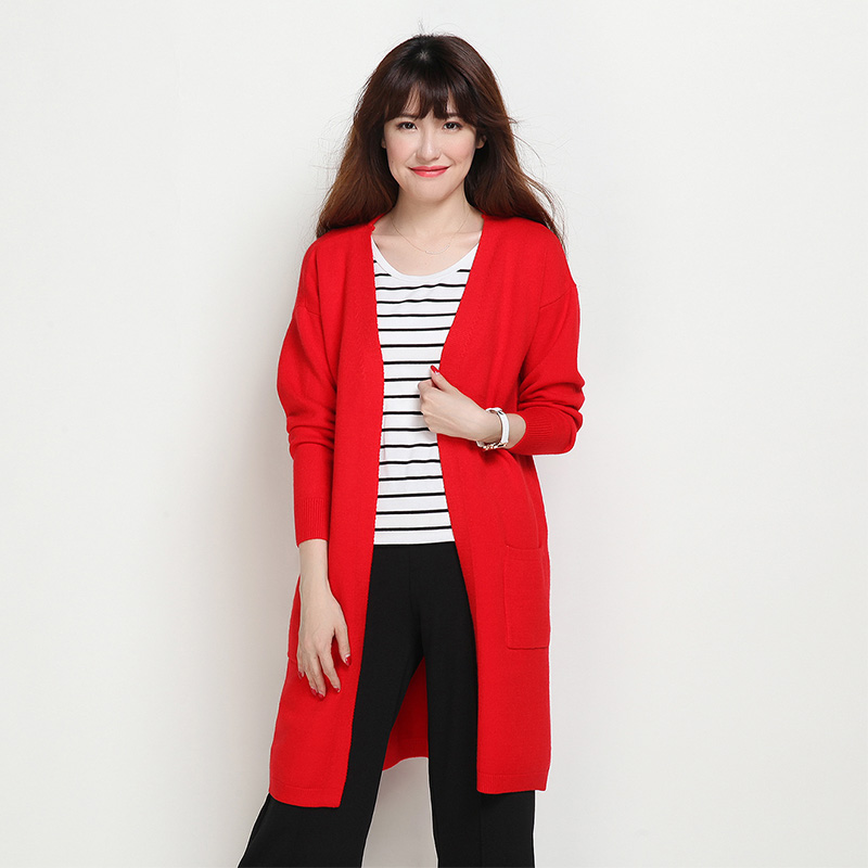 秋冬季女式韩版学生羊绒开衫中长款羊毛外套无扣长袖纯色V领包邮
