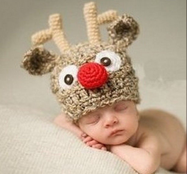 出租-小鹿卡通手钩动物造型帽  新款婴儿百日拍照摄影服饰