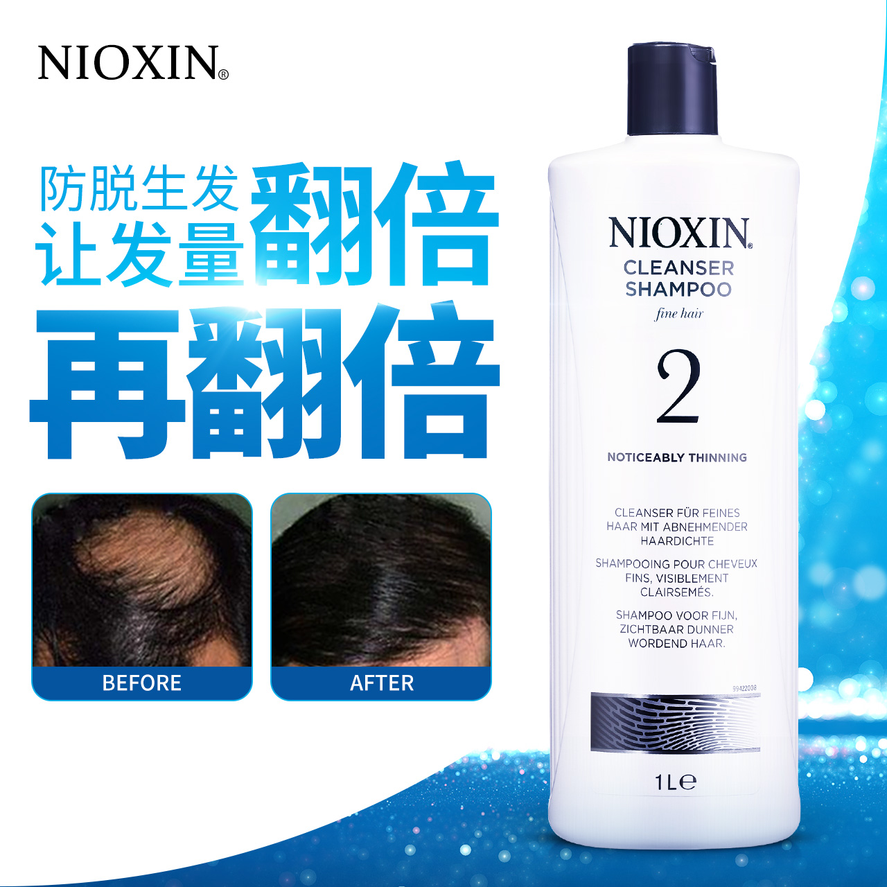 美国进口 NIOXIN防脱生发2号洗发水1L增发密发露固发液正品无硅油