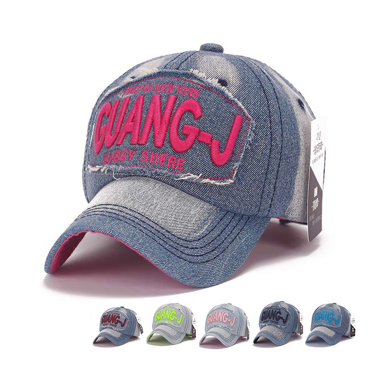 男女士情侣帽子春夏季新款牛仔布字母GUANG-J韩版户外遮阳棒球帽