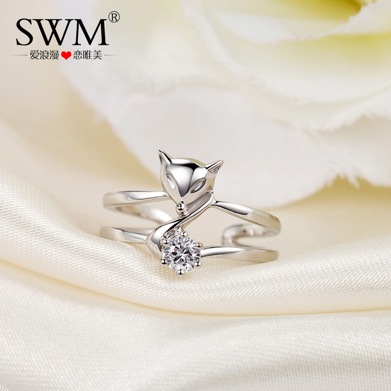 SWM s925银戒指女 情侣对戒关节戒指环银饰品首饰生日礼物送女友