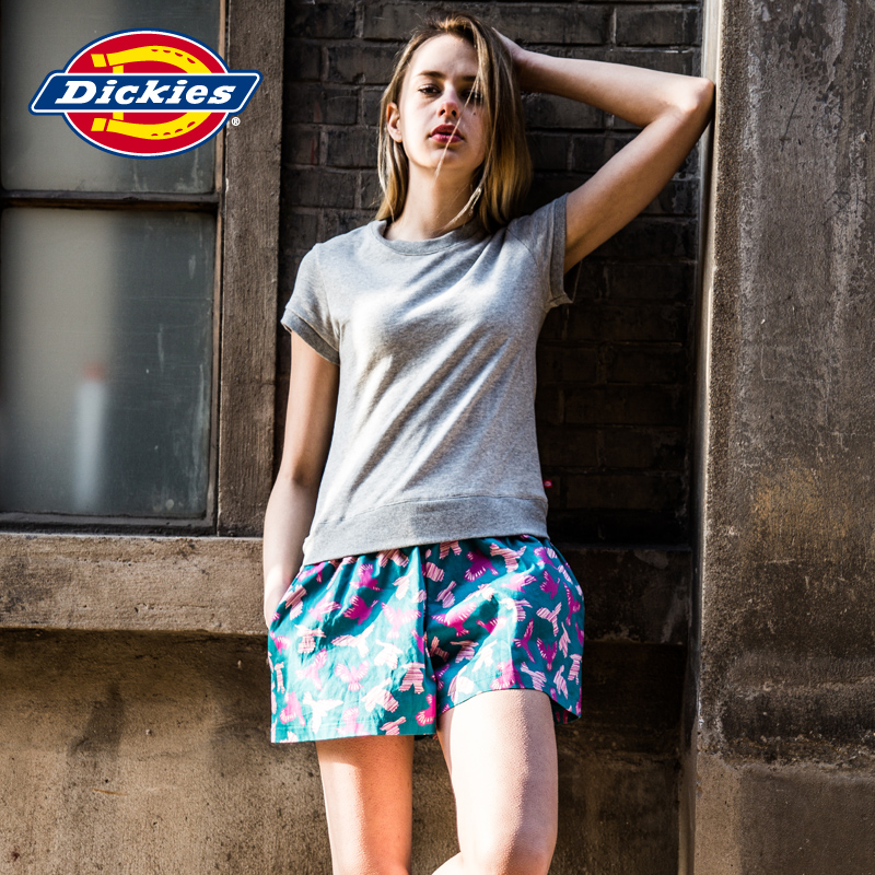Dickies夏装新款女式小毛圈x印花斜纹面料短袖连体裙裤142W30WD17