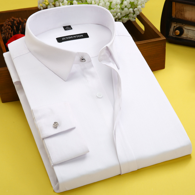 高端新款男式商务职业工装修身长袖ol白衬衫竹纤维免烫衬衣加工