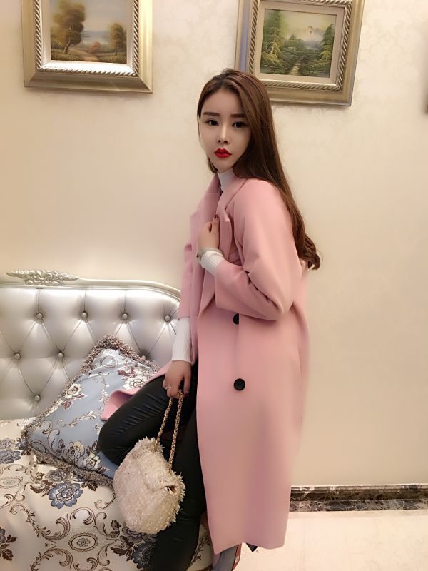 2015冬季新款韩版女装蘑菇街显瘦气质毛呢中长款外套修身呢子大衣