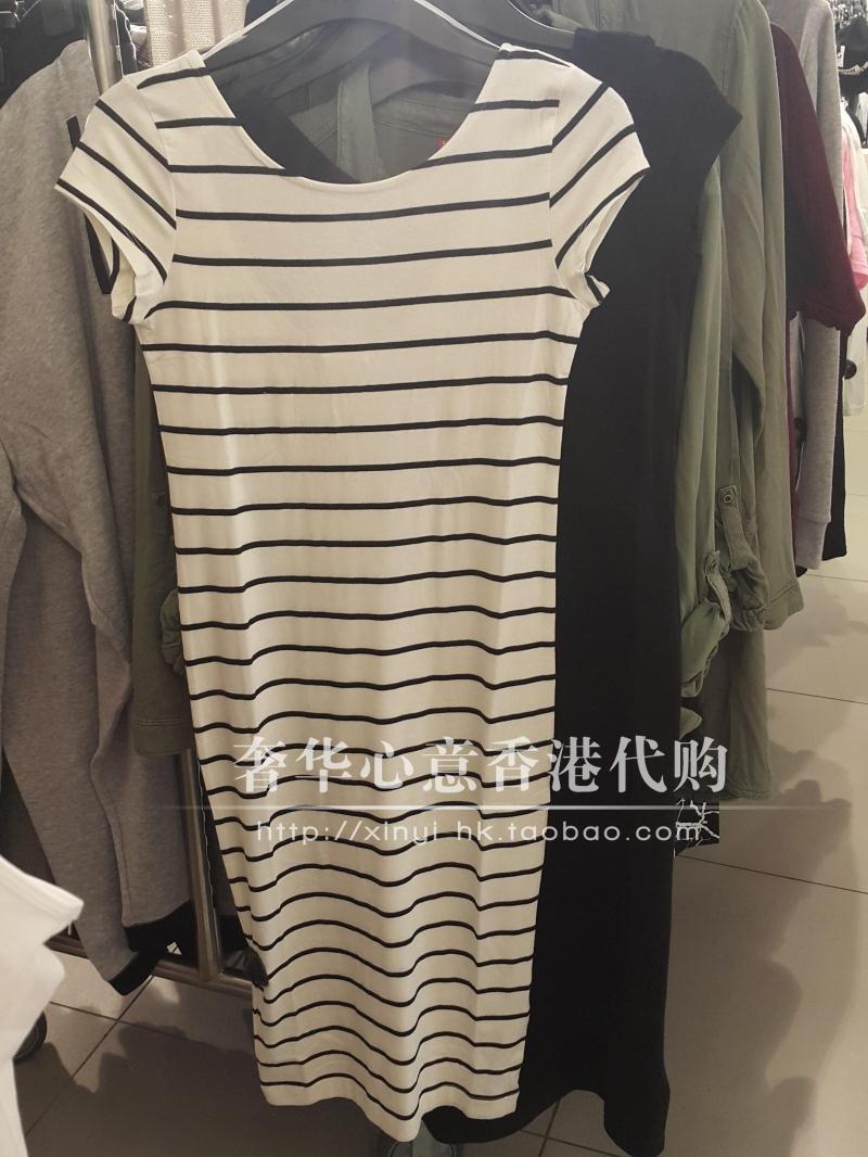 HM H&M 专柜正品 香港代购2015春季新款修身短袖长款连衣裙女装