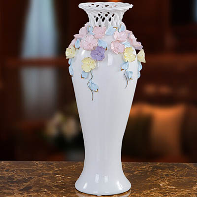 欧式花瓶客厅家居珐琅彩法兰瓷陶瓷装饰品精美蓝玫瑰花器花插摆件