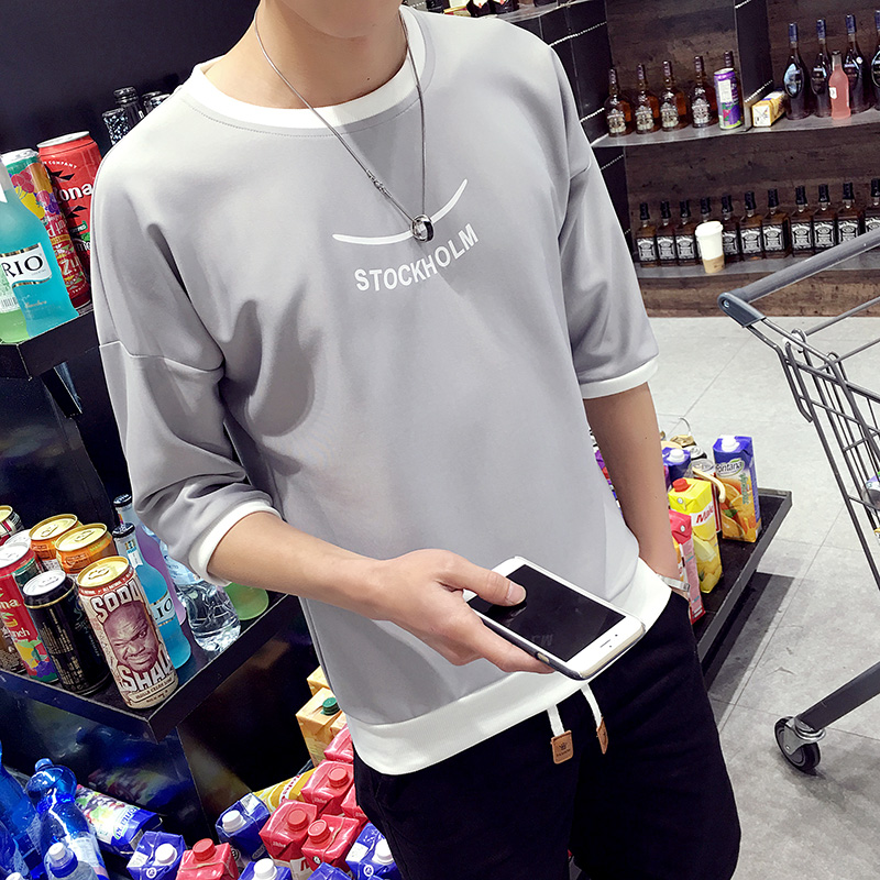 2016秋季韩版男士印花大码体恤潮男简约修身短袖T恤青年半袖小衫
