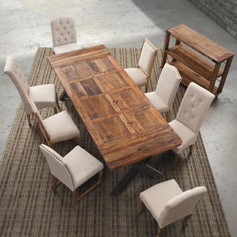 美式乡村仿古做旧实木餐桌工作台会议桌铁艺餐桌长方形餐桌椅组合
