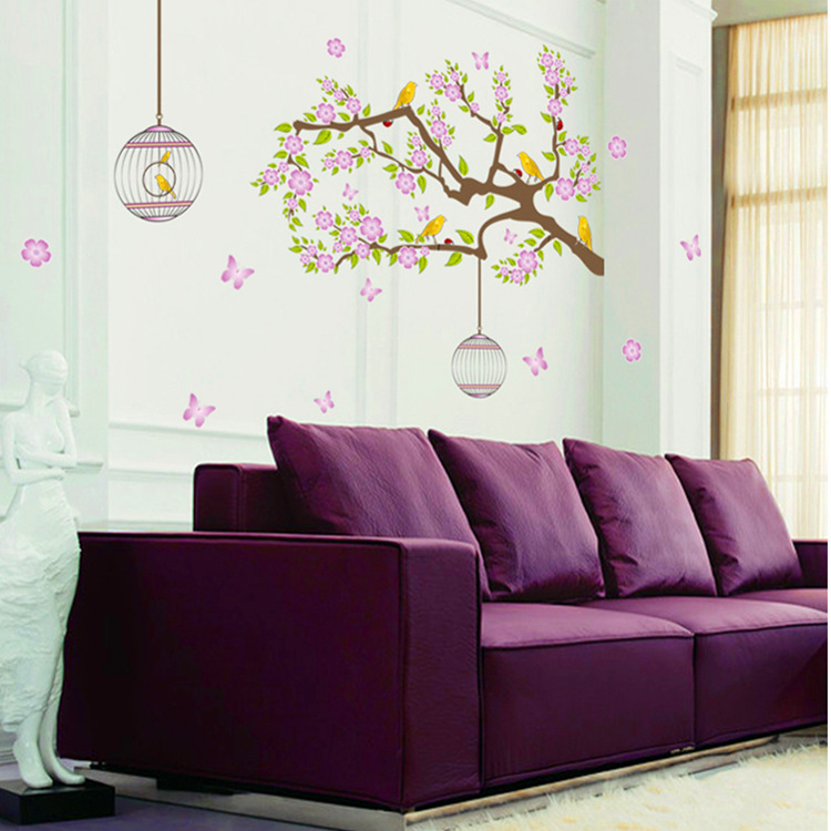 花藤树鸟笼可移除环保客厅卧室沙发玄关装饰贴纸墙贴画 DF5066