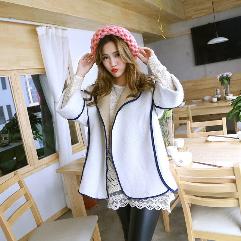2015冬季新款女装韩版宽松大码加厚呢子外套甜美时尚百搭毛呢大衣