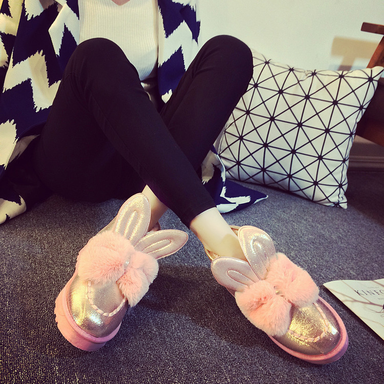 2015新款棉鞋毛绒雪地靴韩版冬季兔耳朵学生短靴女平底甜美保暖鞋
