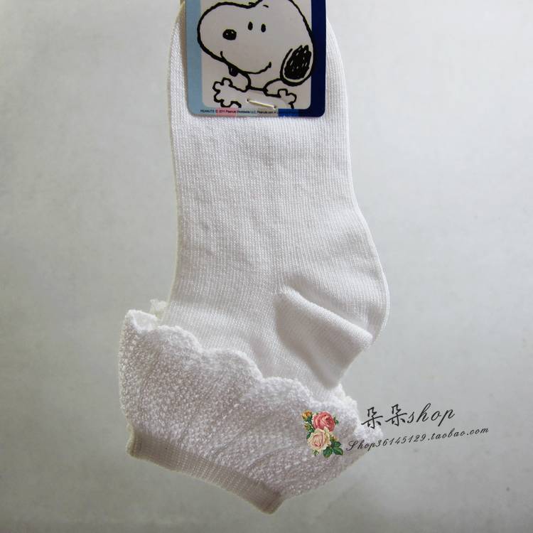 朵朵美袜 正版史努比经典超薄棉透气纯白花边袜 宝宝袜 公主袜