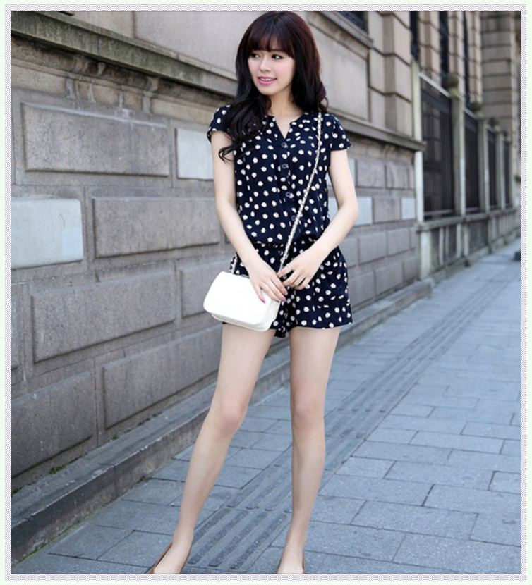 2015夏季新款女装 韩版时尚修身连体裤 小清新显瘦印花短裤女裤
