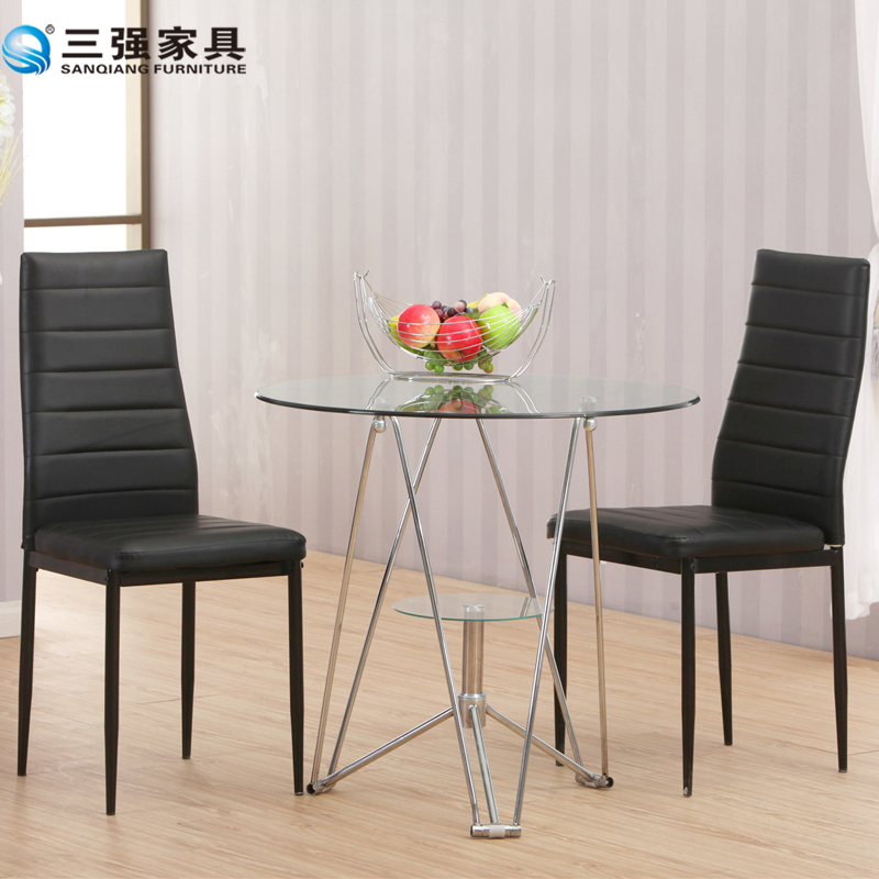 三强洽谈桌椅组合  钢化玻璃圆桌 小户型餐桌椅组合 咖啡桌接待桌