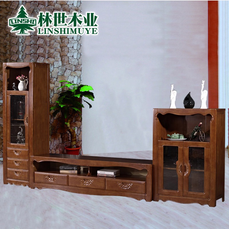 林世木业家具 美式电视柜 欧式奢华电视柜 实木雕花地柜组合
