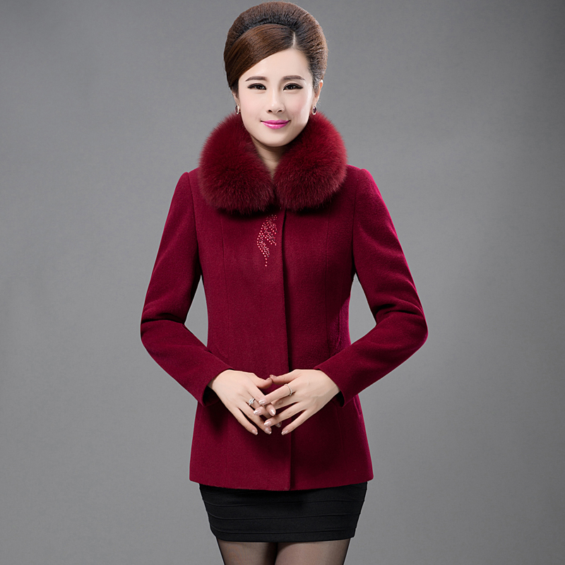 2015新款中老年冬季狐狸毛领羊绒大衣女装秋季大码修身外套