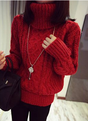 2014秋冬女装韩国麻花加厚打底毛衣长袖套头宽松保暖高领毛线衫