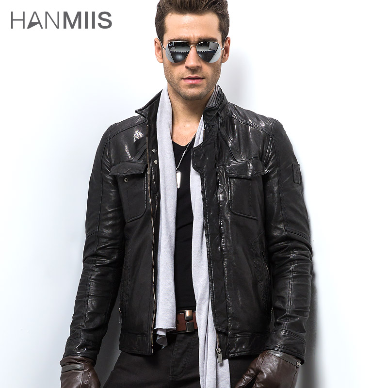 HANMIIS2015新款M65真皮皮衣男士植鞣真皮夹克绵羊皮男式机车皮衣