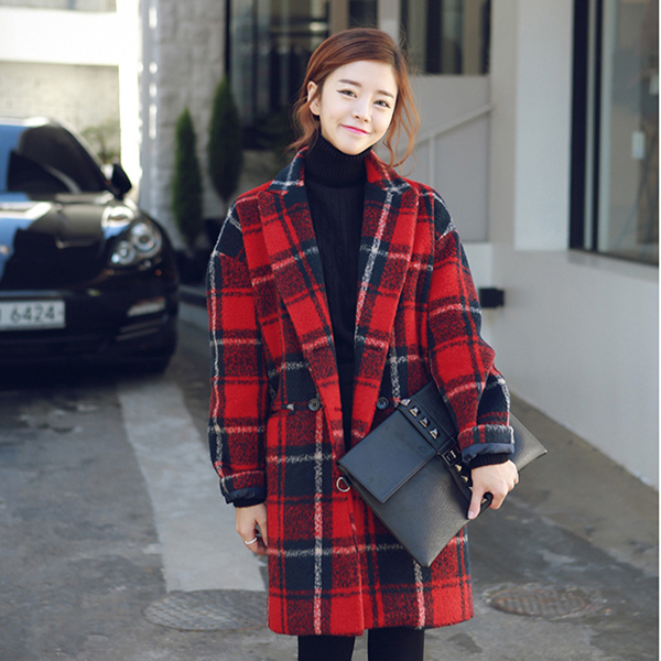 韩国代购2015冬装新款中长款毛呢外套韩版修身呢大衣加厚气质女装