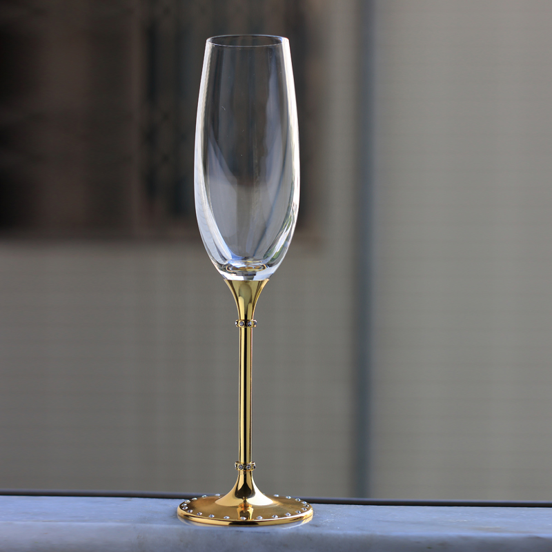 特价结婚礼品香槟酒杯高脚玻璃酒具创意包邮欧款镀金水晶对杯