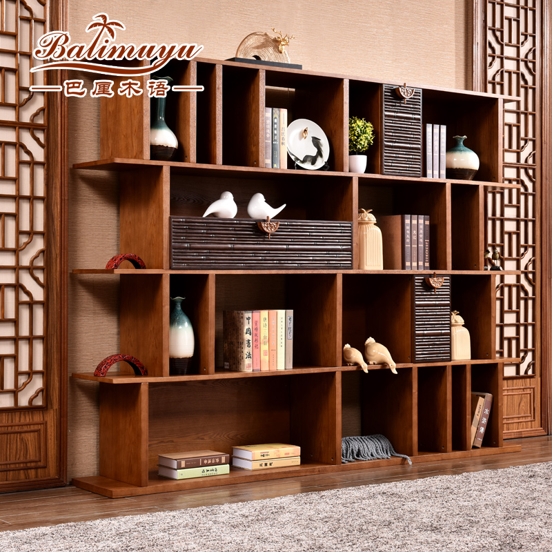 东南亚风格家具实木书柜四门组合储物柜现代中式展示柜