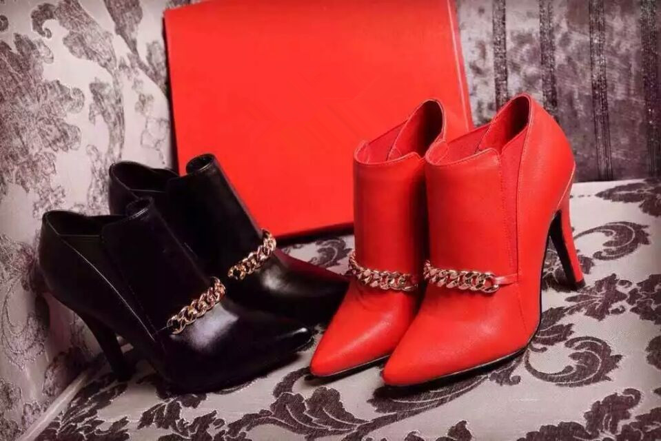 欧洲站黑红色真皮短靴女鞋2015新款秋冬尖头马丁靴细跟高跟及踝靴