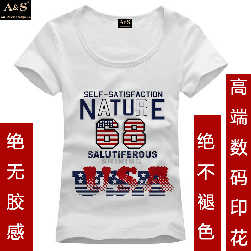 A & S 阿S原创设计女装高端数码印花美国国旗数字字母设计修身T恤