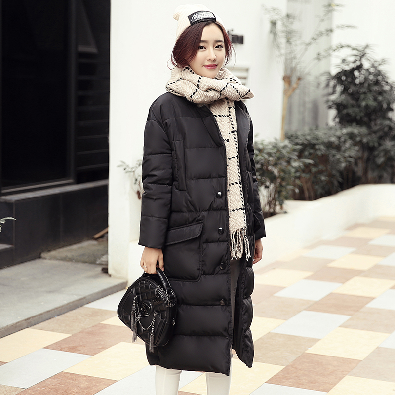 2015女冬纯色长款加厚韩版方领棉衣羽绒棉宽松H版型时尚保暖