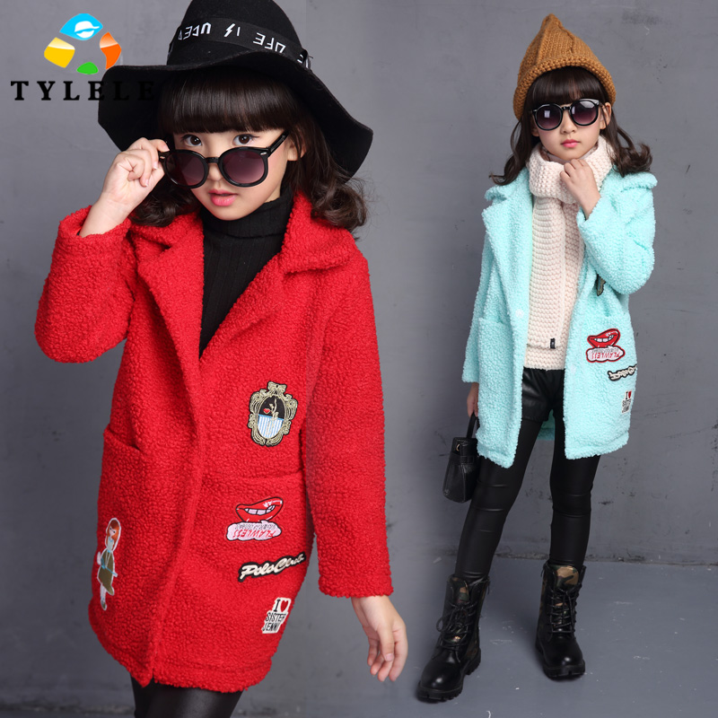 2015冬季新品 韩版可爱甜美刺绣贴标印花毛呢女童外套