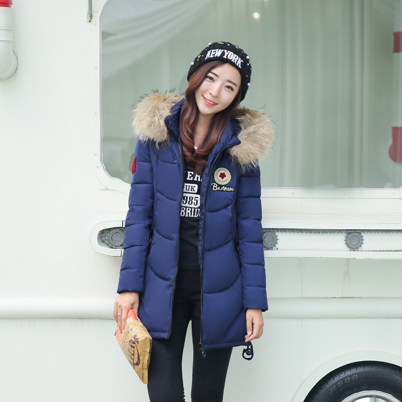 2016冬季女装新款韩版大毛领棉衣女中长款修身棉服连帽外套