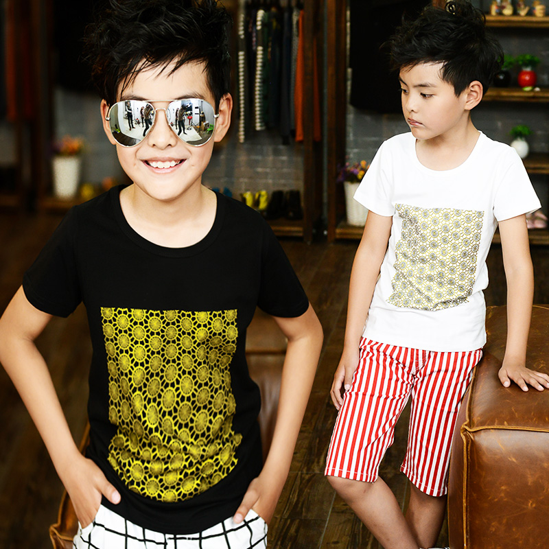 15夏韩国印花纯棉体恤儿童夏季圆领棉T恤男童短袖t恤中大童上衣潮