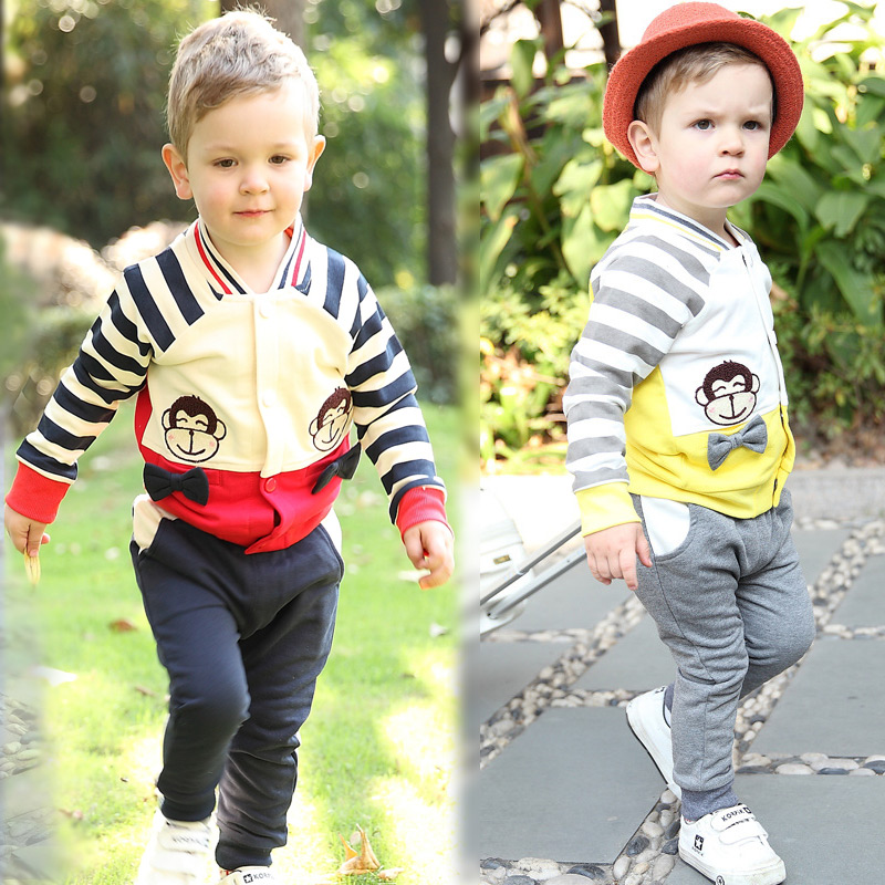 男童套装纯棉两件套1-2-3岁半宝宝春装儿童衣服小孩运动外套猴子
