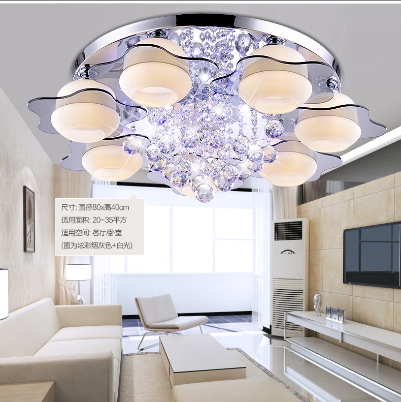 现代简约LED餐厅吸顶水晶 灯客厅水晶灯 卧室圆形可调光水晶灯