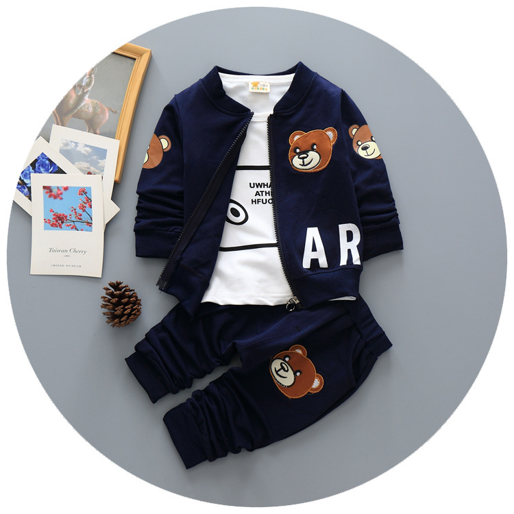 童装一件代发 2016韩版男童新款春秋装卡通小熊三件套招代理CQ15