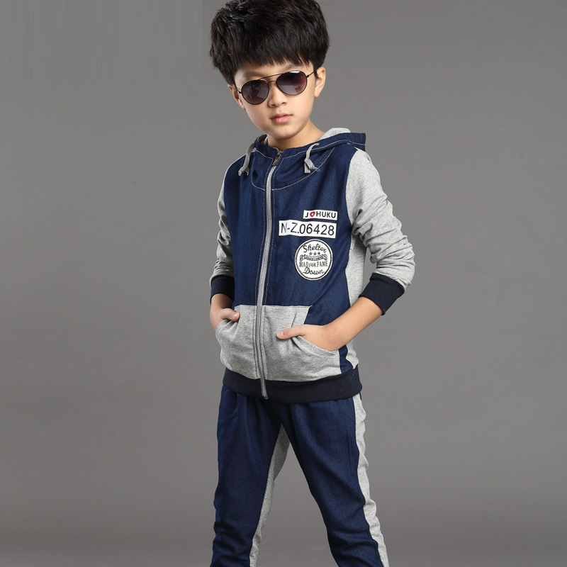 男童牛仔套装潮 春秋2015年韩版儿童新款帅气牛仔套装运动套装