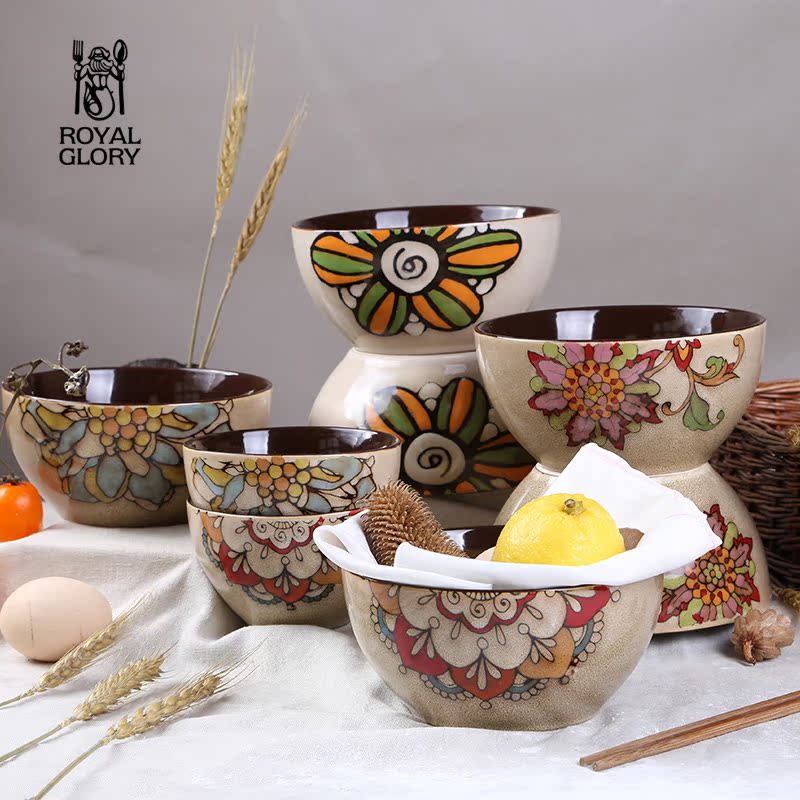 皇家荣耀家用陶瓷碗饭碗套装6寸面碗大汤碗创意骨瓷碗沙拉碗手绘