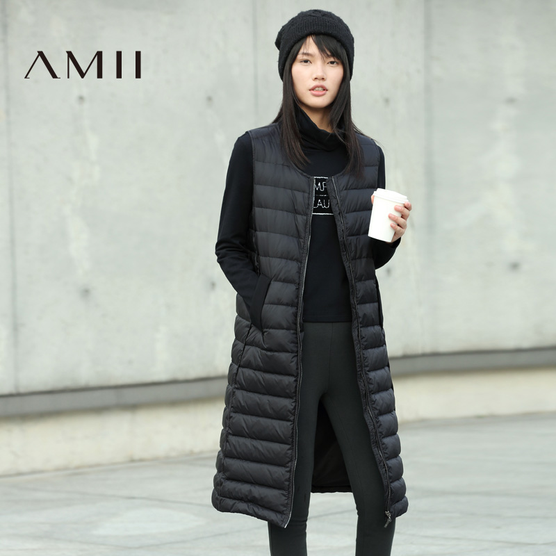 Amii[极简主义]2016女冬新纯色显瘦大码马甲中长款羽绒服11671938