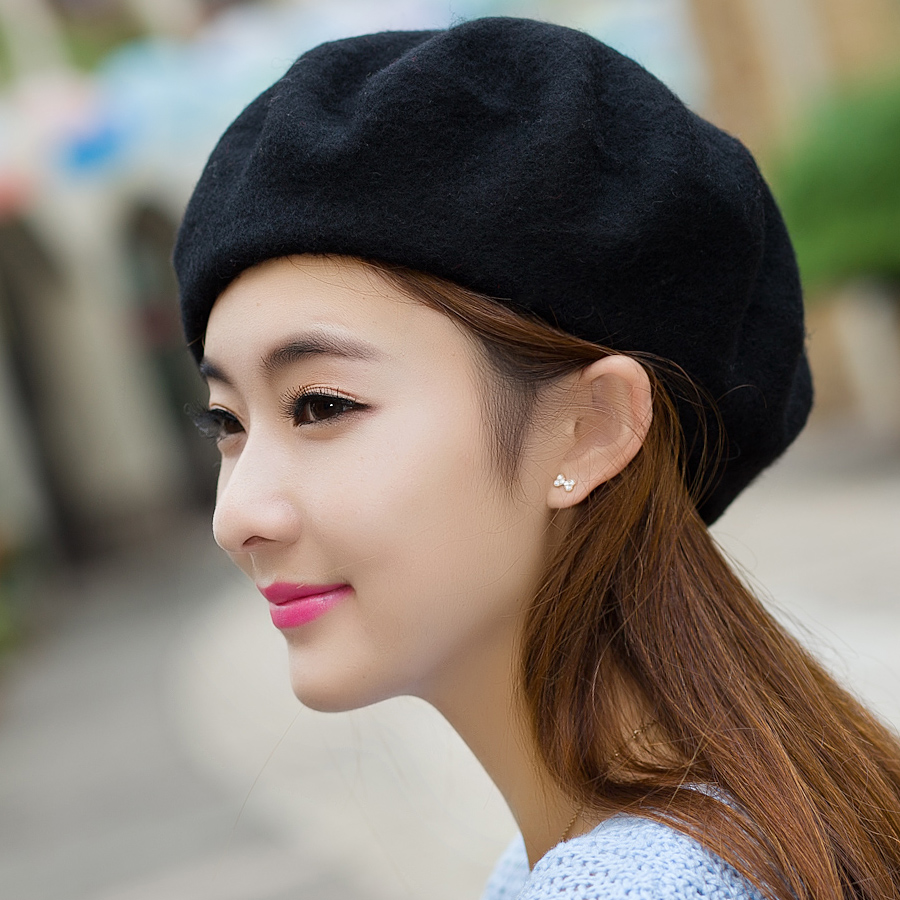 羊毛呢冬季帽子女款秋冬贝雷帽 冬天款韩版潮时尚画家帽韩国女帽