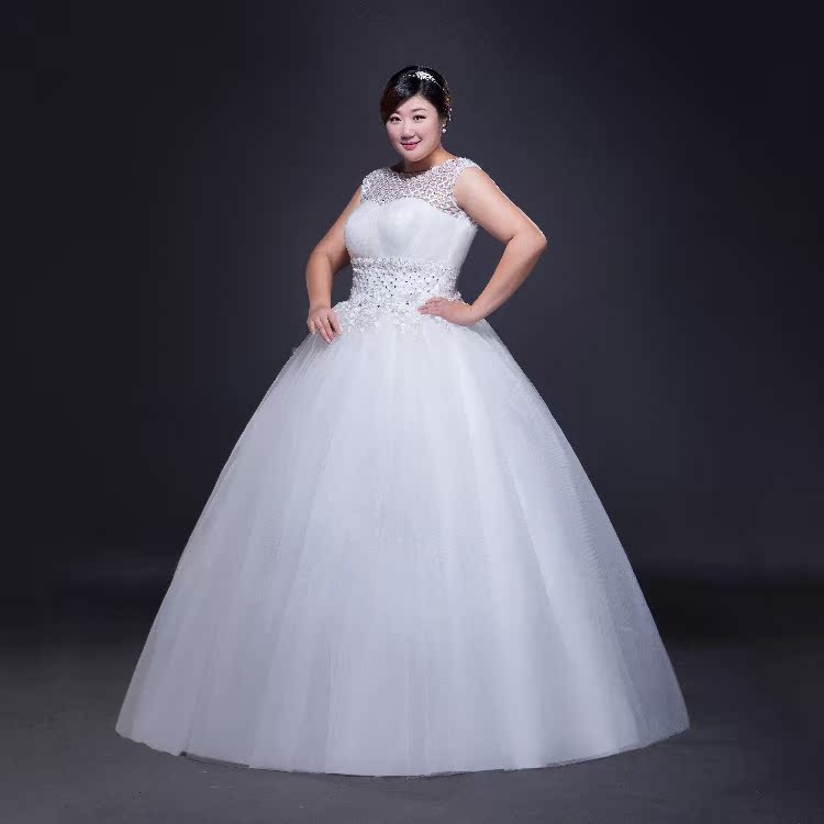 2014年新款婚纱礼服冬季结婚新娘婚纱大码特大码韩版蕾丝钉钻双肩