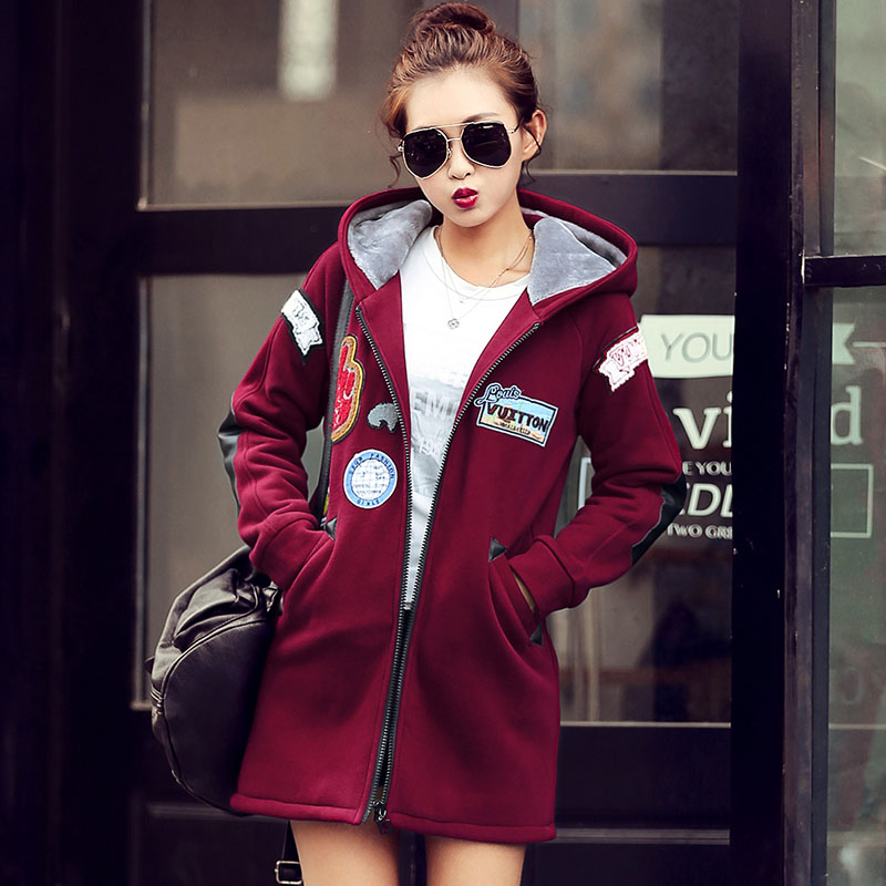2015新款韩版女保暖加绒加厚修身气质长袖街头潮流女卫衣