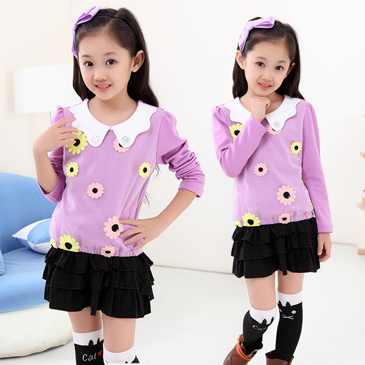 童装2016新品女童打底衫韩版中大童儿童蕾丝花朵长袖上衣T恤促销