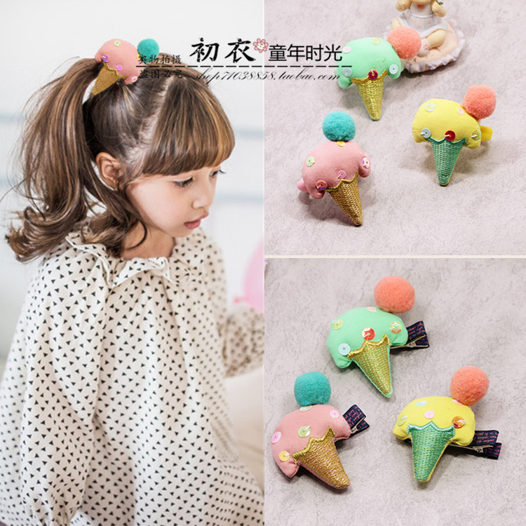 布艺刺绣冰激凌女孩儿童发夹卡子扎头绳 宝宝婴儿韩国版头发饰品