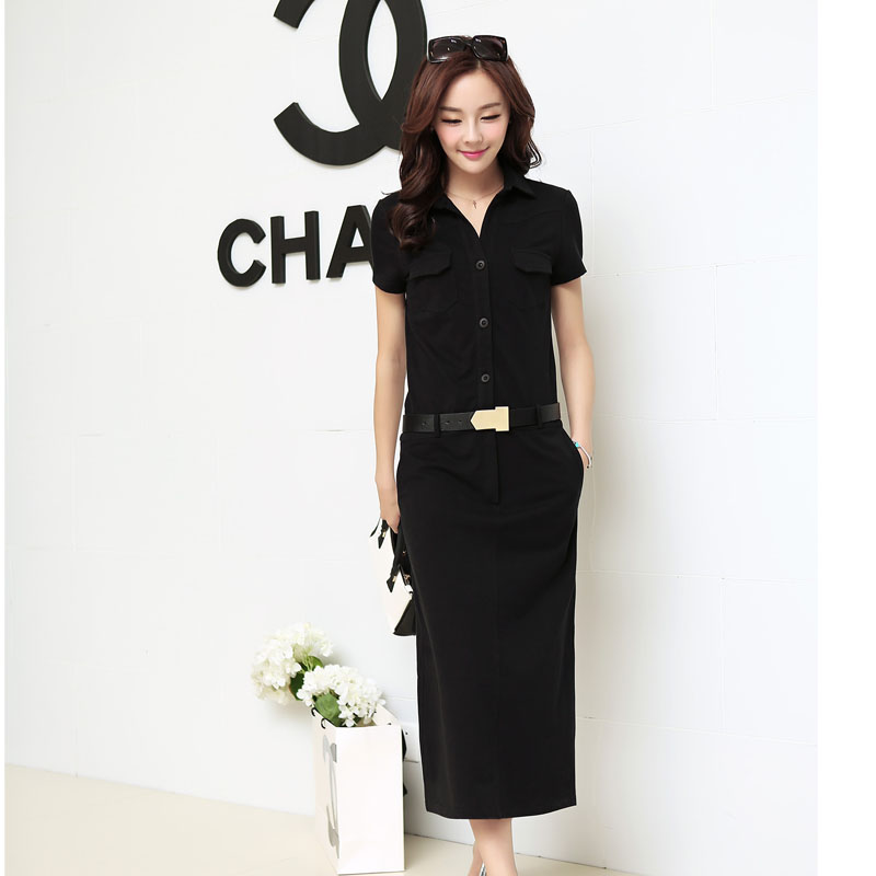 2015夏季新款连衣裙 韩版修身POLO领显瘦裙子 气质中长裙连衣裙
