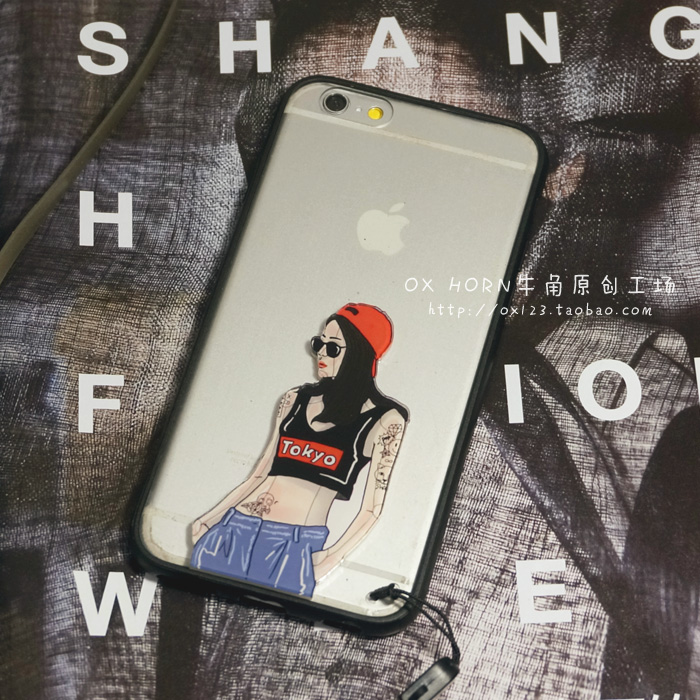 欧美风潮牌iPhone6 plus挂绳手机壳个性潮女苹果5.5s创意包边软壳