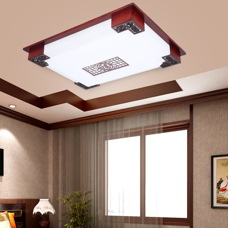 中式亚克力吸顶灯 现代简约仿古长方形led客厅卧室实木艺大厅灯具